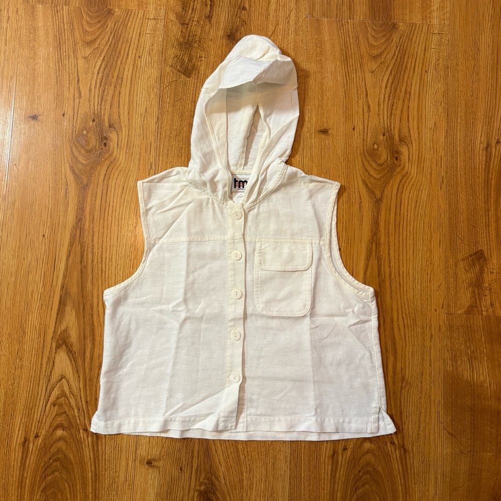 Women's White Sleeveless Hooded Vest